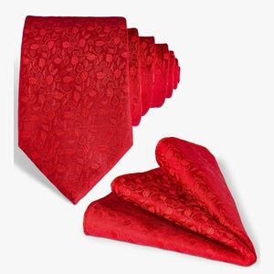 Classic Red Floral Men's Tie and Pocket Square Set